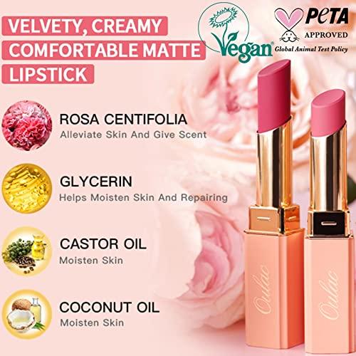 Oulac Oulac Rose Pink Matte Lipstick for Women, Lipstick & Blush Duo,Soft Creamy Satin Finish Lipsticks, Moisturising Formula, Rich Color Lips, Highly Pigmented, Rose Oil, Vegan & Cruelty-Free| 3.6g (Y07)