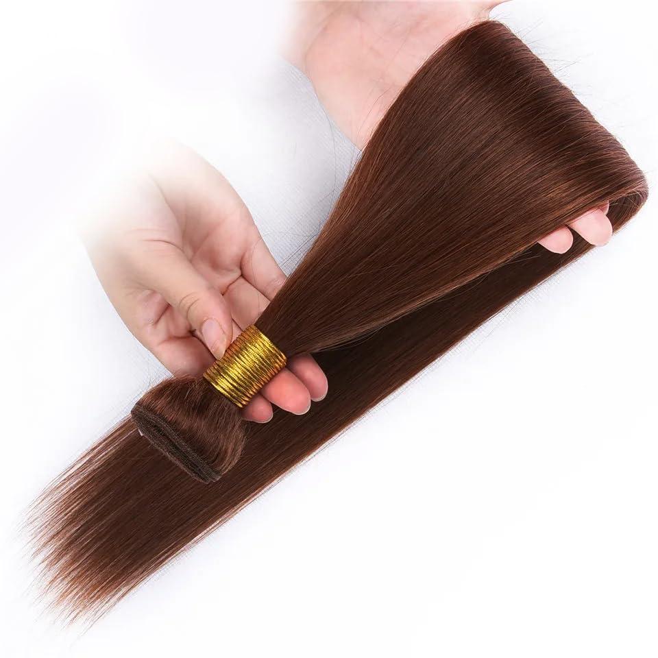 Lukcttr Lukcttr Copper Brown Human Hair Bundles - Brazilian Reddish Brown Straight #33 - 16 Inch Auburn Straight