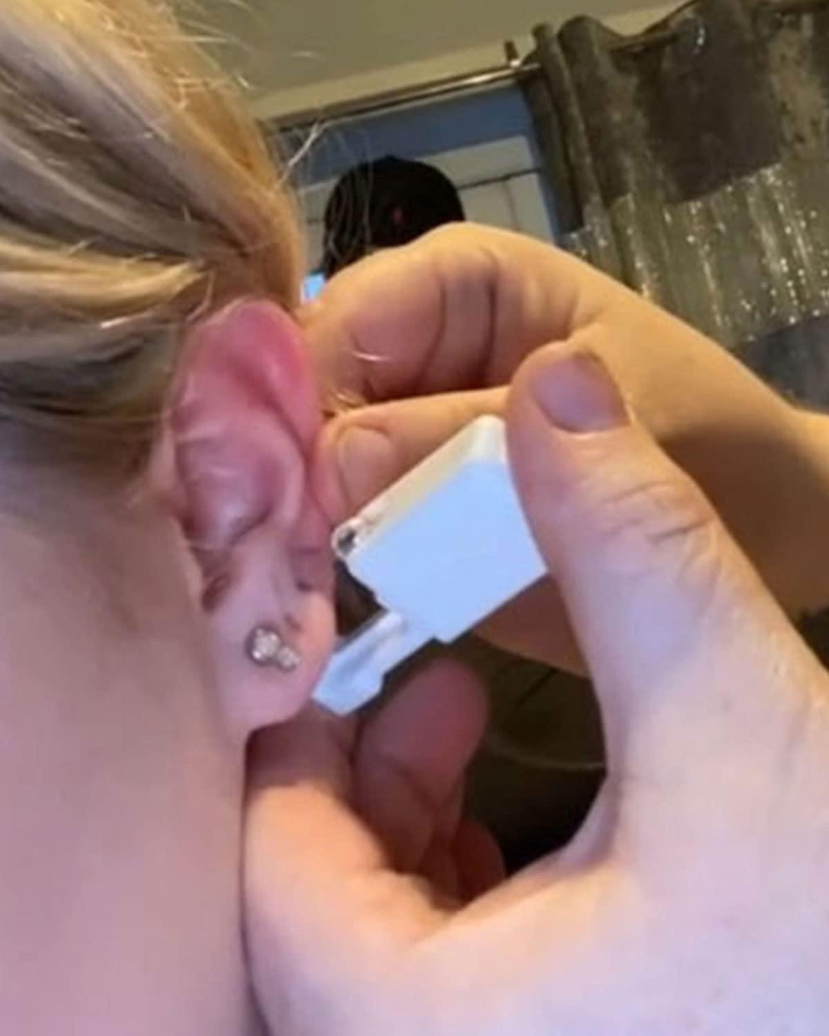 SLVIEKAE Ear Piercing Kit 4 Pcs Ear Piercing Gun Disposable Ear Piercing Gun Kit with Cubic Zirconia Silver Earring Studs (Red)