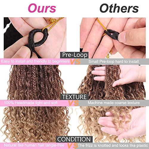 Union Beauty Unionbeauty 8 Pack 18 Inch Boho Box Braids Crochet Hair Bohemian Hippie Braids Distressed Goddess Box Braids Hair Curly Ends Pre-looped Synthetic Ombre Braiding Hair Extension for Black Woman 53#
