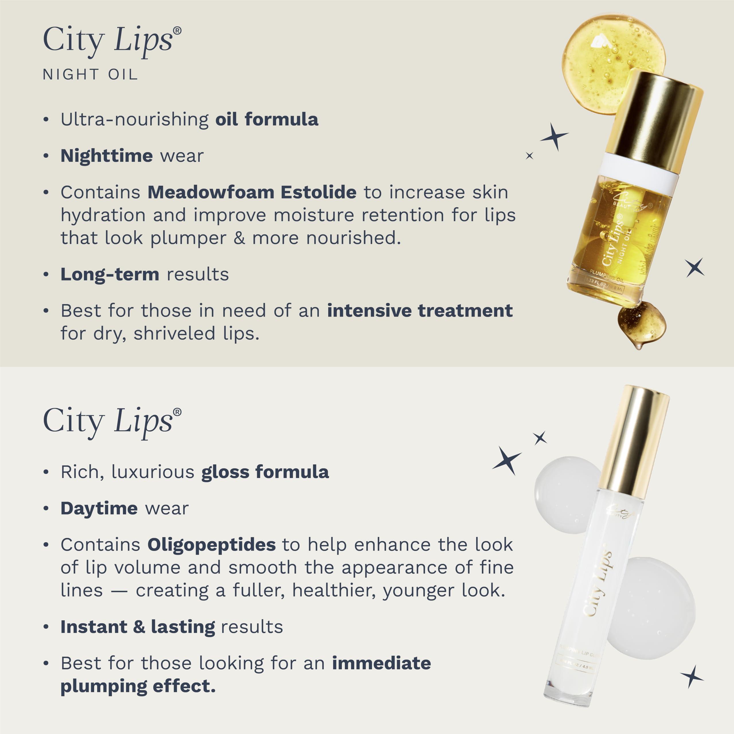City Beauty City Beauty Day & Night Lip Plumping Duo - City Lips Clear 0.16 fl oz + City Lips Night Oil 0.23 fl oz, Advanced Hydration & Anti-Aging Formula: Fuller, Smoother, Younger-Looking Lips