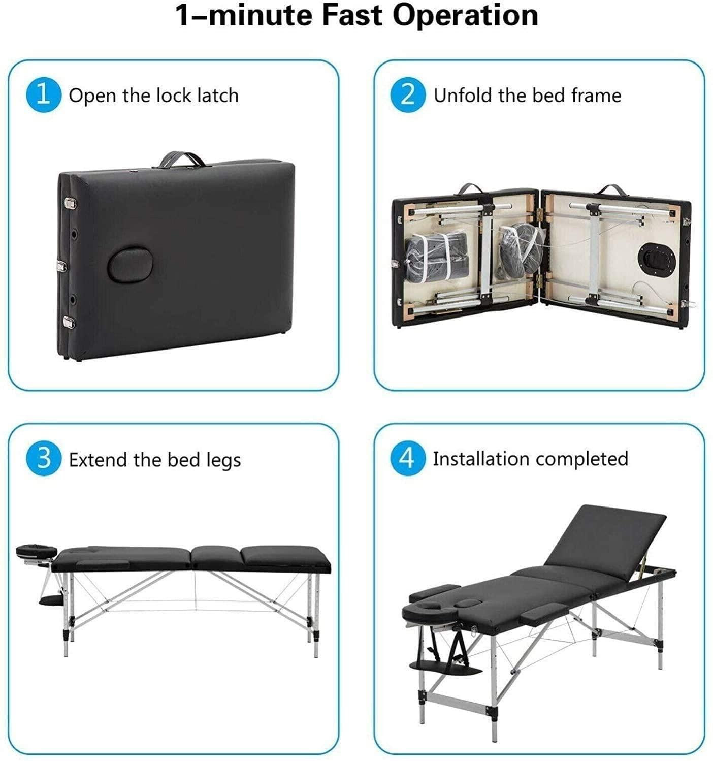 SMSOM SMSOM Portable Massage Table Therapy Bed with Height Adjustable Aluminium Legs, SPA Bed, PU Leather, Suitable for Therapy, Tattoo, Salon, Facial Treatment