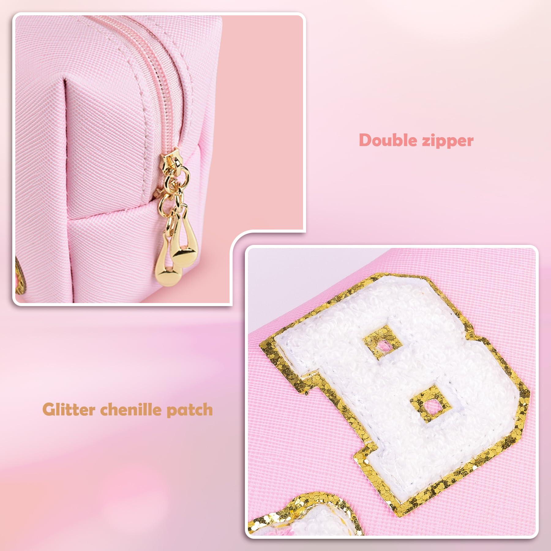 Elilier Elilier Girls Gifts for Kids, Personalized Initial Makeup Bag Pink Cosmetic Bag Travel Toiletry Bag Gifts 4 5 6 7 8 9 10 11 12 Years Old Girl Gifts Teen Girl Gifts Trendy Stuff (Medium)