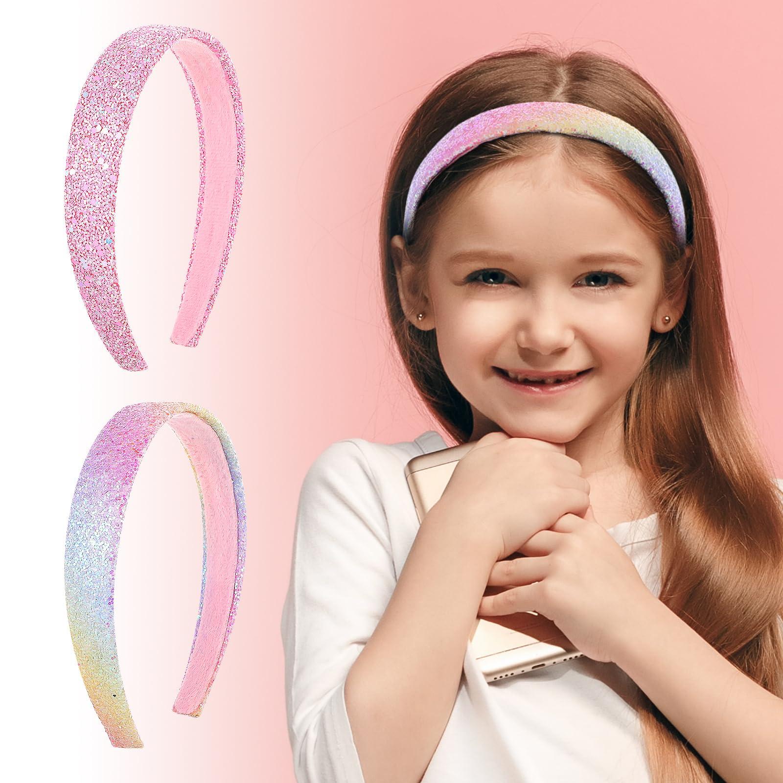 Xthrotsenk Xthrotsenk 2 Pcs Glitter Sequins Headbands for Girls Bling Rainbow Sequin Wide Thick Head Bands Non-Slip Sparkly Headbands for Women Fashion Stretch Elastic Head Band for Girls and Women