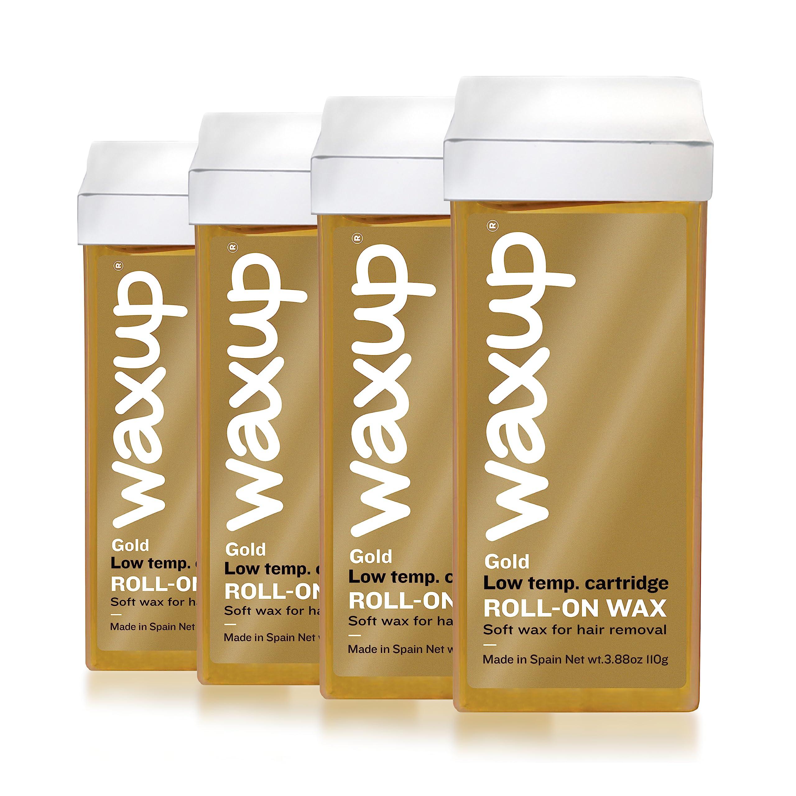 waxup waxup Gold Roll On Wax, Hair Removal Wax Cartridge, Depilatory Wax Roller Refill for legs and arms 3.88 Ounce / 110g (4 Pack). Wax Warmer and Waxing Strips not Included.
