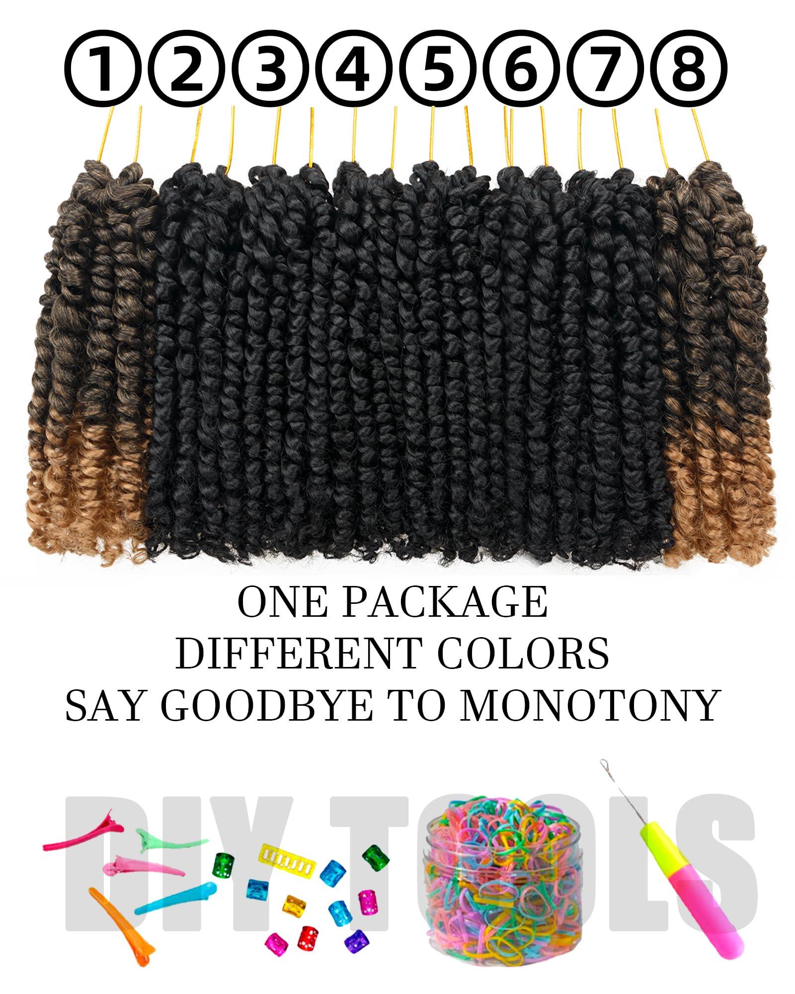 youngluchi Passion Twist 8 Inch Crochet Hair-Mixed Color Combo Pack(6 packs 1B+2 packs T1B/27),Pre-twisted Pre Looped Soft & Bouncy Synthetic Braided Hair Extensions For Black Women (8 Inch-8 Packs,1B+T27)