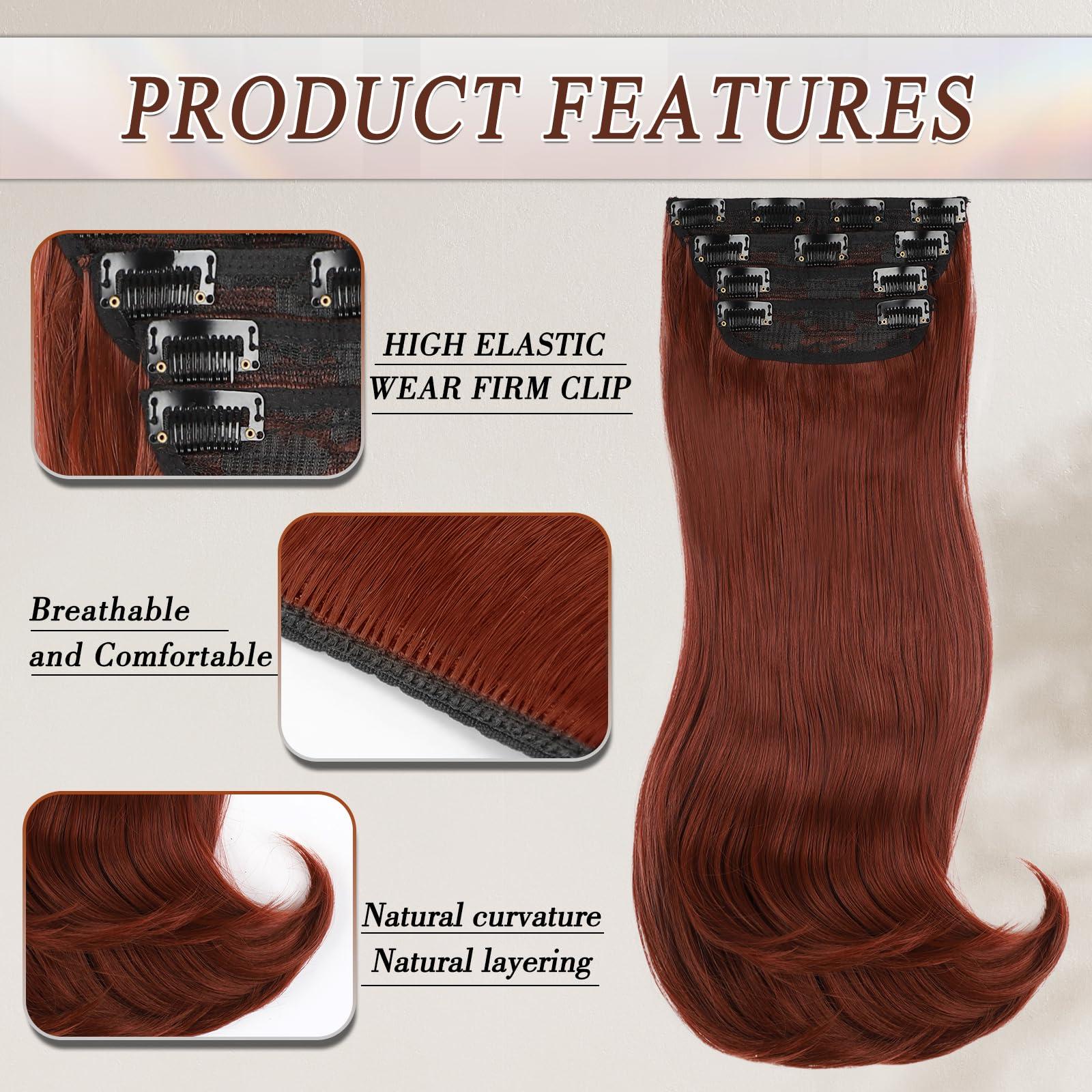 FREEMEIGE FREEMEIGE Copper Red Hair Extensions Clip in Hair Extensions for Women Straight Layered Hair Extensions Synthetic Clip in Extensions Long Wavy Extension Daily Use 20 Inch