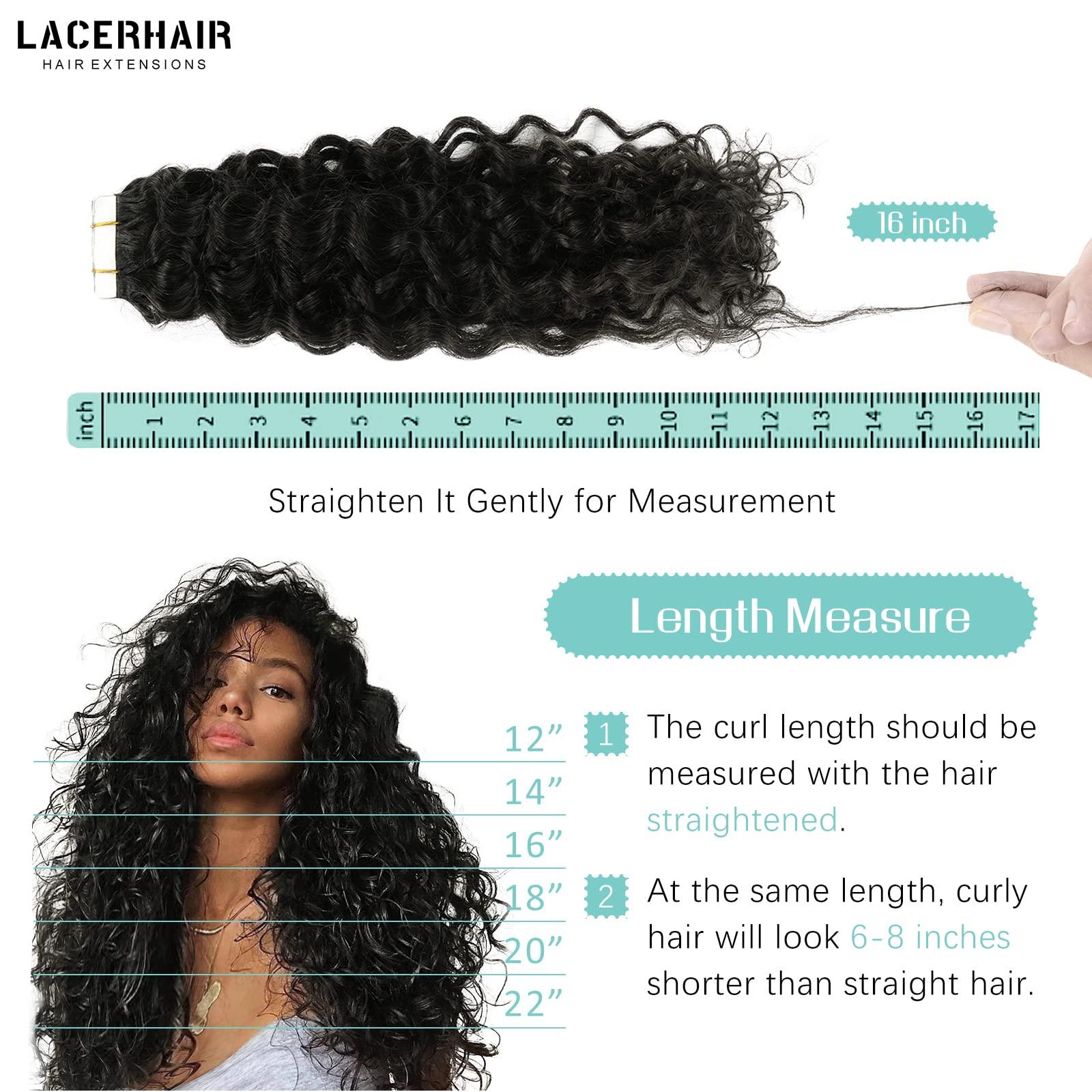 Lacer Lacerhair Jerry Curly Tape in Black Hair Extensions Human Hair Extensions 3B 3C Virgin Double Sided Curly Hair Extensions Real Human Hair Tape in for Black Women #1B 12 Inch 80G/32Pcs