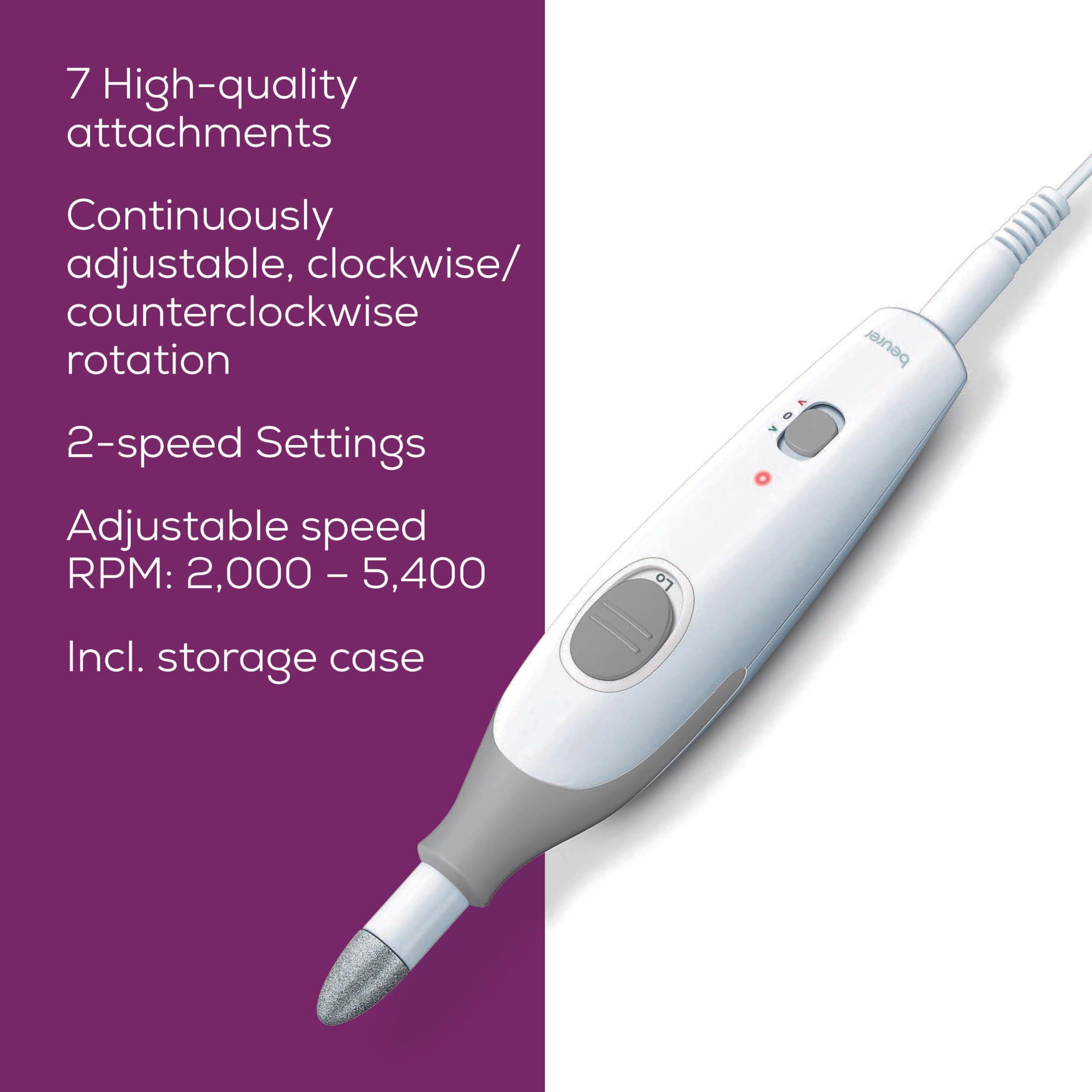 Beurer Beurer MP32 Electric Nail Drill with 7 Attachments, Manicure/Pedicure Set with 2-Speed Levels & Dual Rotation for Salon-Quality Nail Care at Home, Including Storage Case