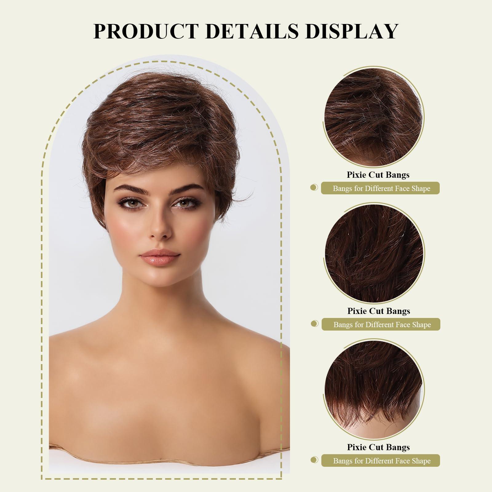 DWY DWY Short Brown Human Hair Blend Wigs for White Women Synthetic Wigs Layered Heat Resistant