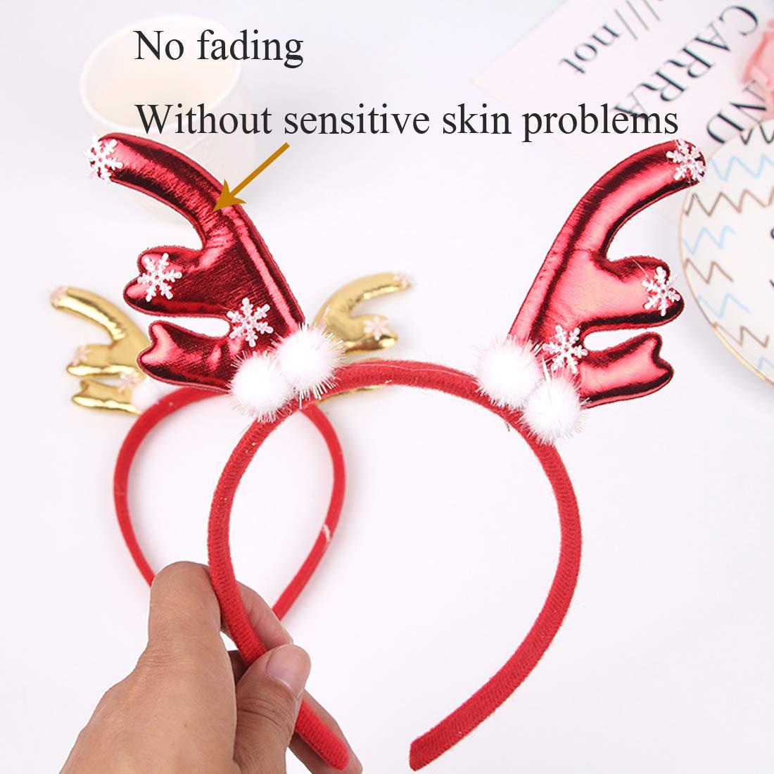 CShopping CShopping 2 Pack Reindeer Antlers Headband, Deer Party Bright Leather Headbands for Christmas Party (Red & Gold)