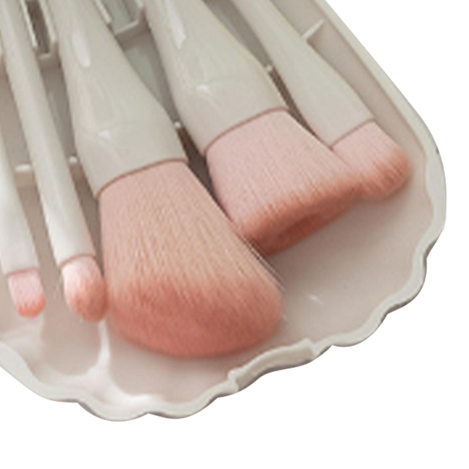 Tomotato Travel Makeup Brushes Set, Shell Portable Mini Cosmetic Brush Kit with Mirror for Foundation Powder Concealer Eyeshadow(White)