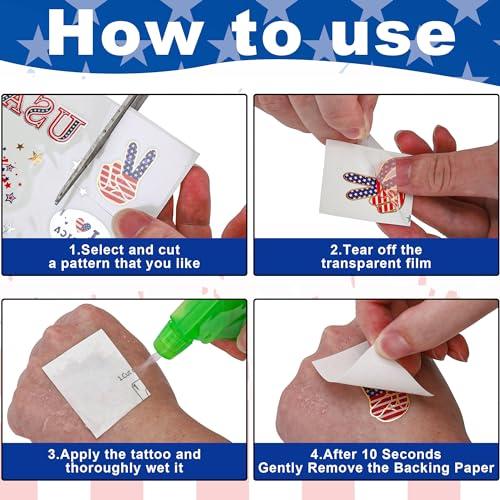 Huskein 188 PCS Veterans Day Temporary Tattoo Set, 4th of July Waterproof Face Body Stickers, Patriotic Parade Accessories, Fourth of July Long Lasting Temporary Tattoo, Party Supplies Thank You Veterans