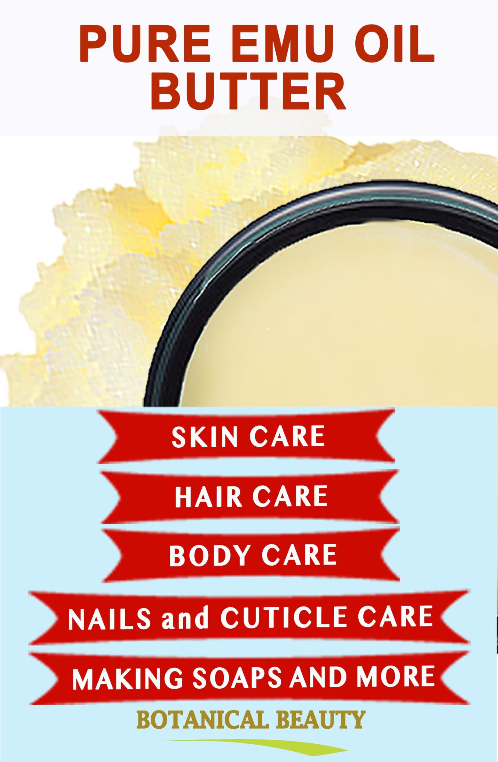 Botanical Beauty PURE EMU OIL BUTTER 100% Natural RAW VIRGIN UNREFINED for FACE, BODY, HANDS, FEET, NAILS, HAIR and LIP CARE 8 Fl. oz. - 240 ml by Botanical Beauty