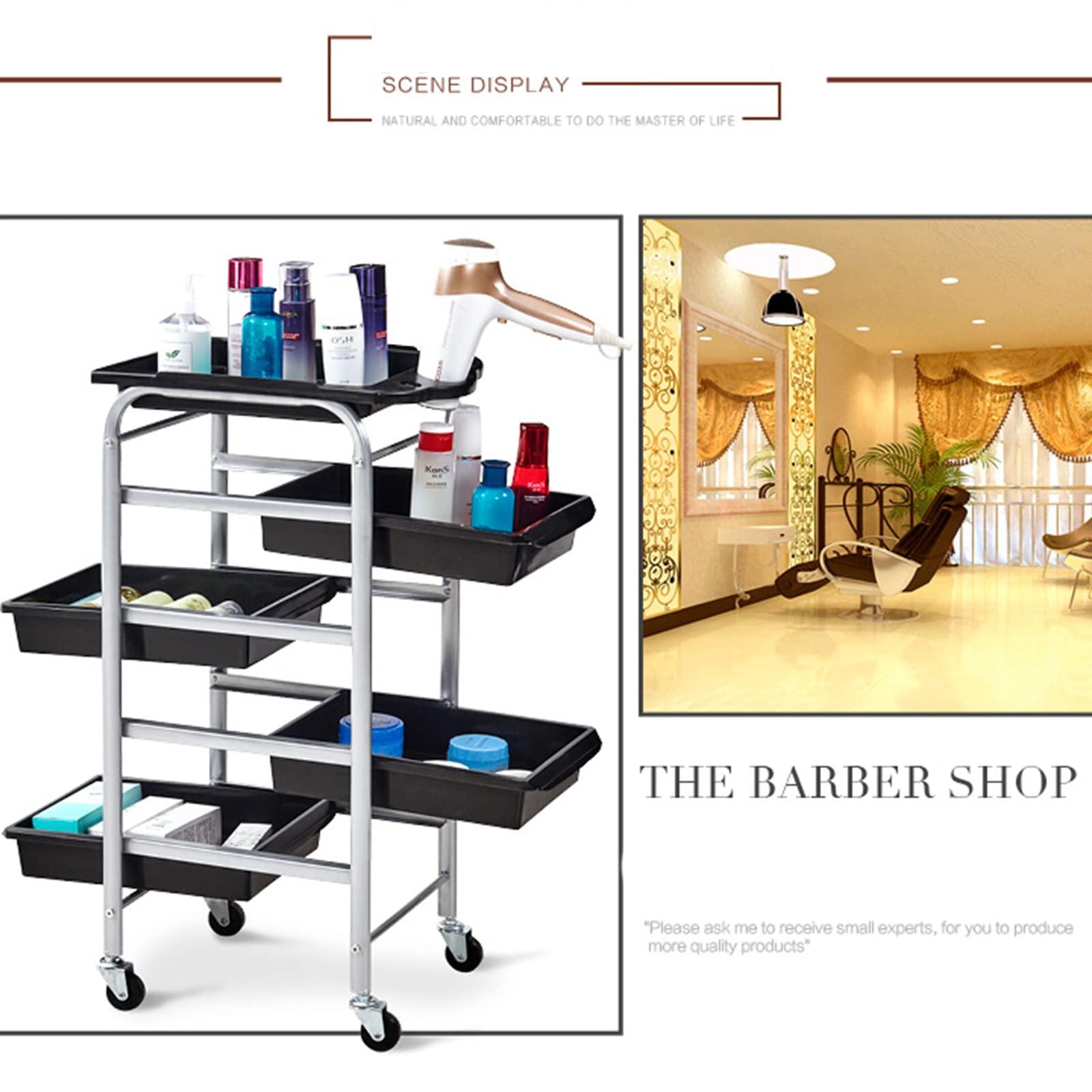 QQXX 4/5 Tier Beauty Salon Rolling Trolley Cart,Hair Salon Trolley Cart with Lockable Wheels,Stylist Hairdresser Storage Tool Carts for Office Home,Classic Salon Rolling Storage Trolley(5 Tiers, Silver)