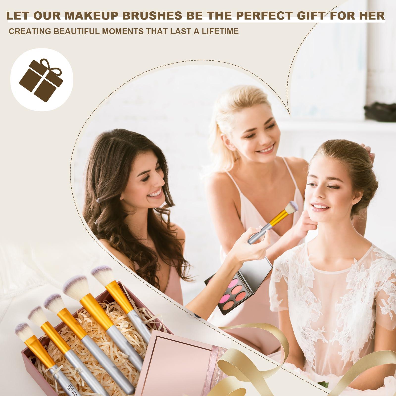 Vander VANDER Makeup Brushes 24Pcs Makeup Brush Set - Professional Make Up Brushes with Soft Synthetic Bristles & Wooden Handle, Includes Makeup Bag for Travel,Champagne