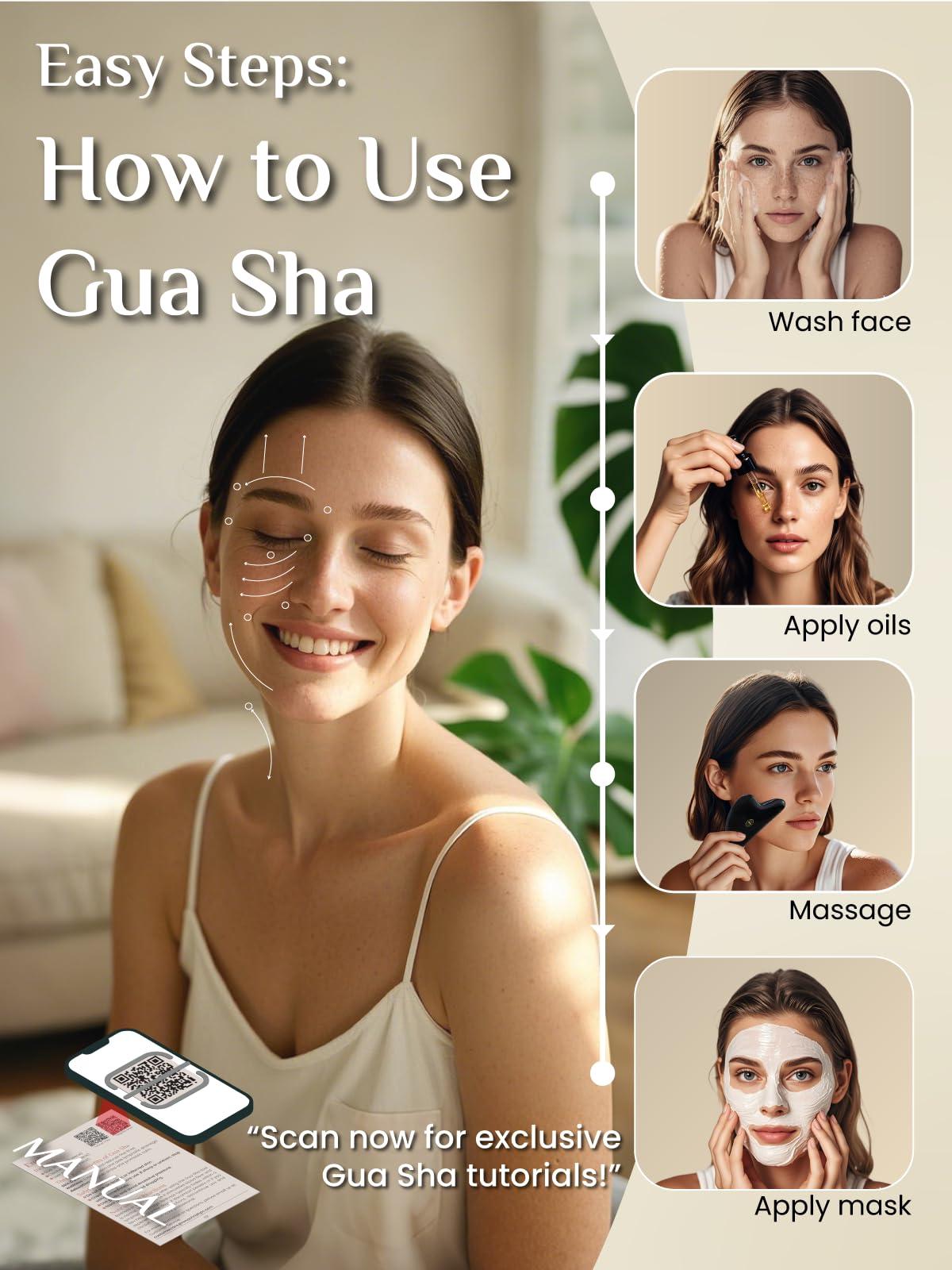 Rena Chris Rena Chris Gua Sha Facial Tools-Fuller, Ergonomic Black Obsidian Jade Gua Sha Stone for Face Massage,Jawline Sculpting and Puffiness Reducing,Skin Care Massager(Black)