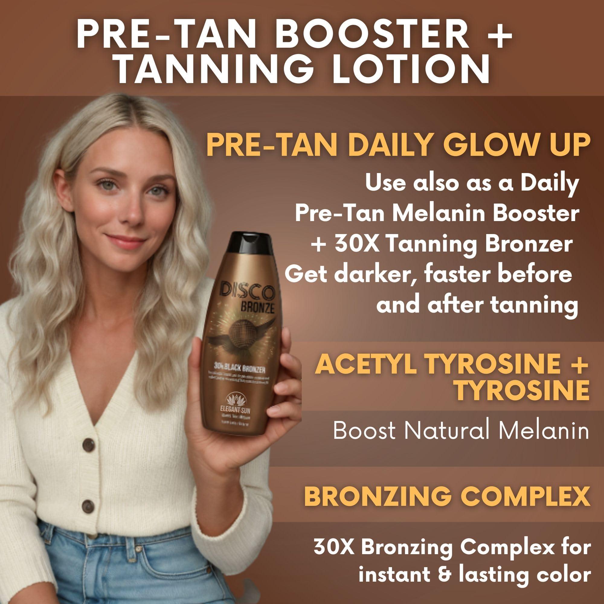 Elegant Sun Disco Bronze Tanning Bed Lotion with Self Tanner 30X DHA, Indoor Tanning Lotion Accelerator for Tanning Beds, Hypoallergenic Outdoor Bronzing Tanning Lotion to Get Dark Fast
