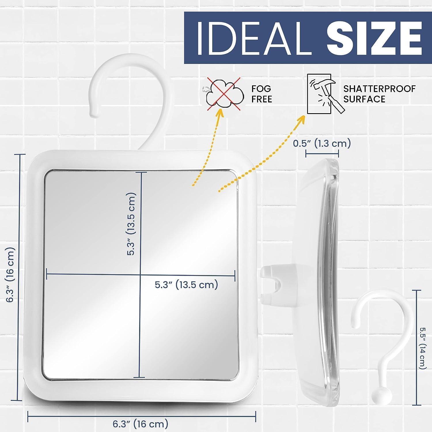 MIRRORVANA MIRRORVANA Hangable Fogless Shower Mirror for Shaving with 360 Swivel Hook for Hanging - Anti Fog and Shatterproof 6.3\" x 6.3\" Surface