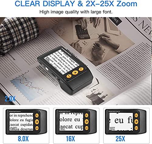 JOYWEE Portable Digital Video Magnifier Electronic Reading Aid 3.5 Inch LCD Screen for Low Vision 2x-25x Zoom Foldable Handle (Black)