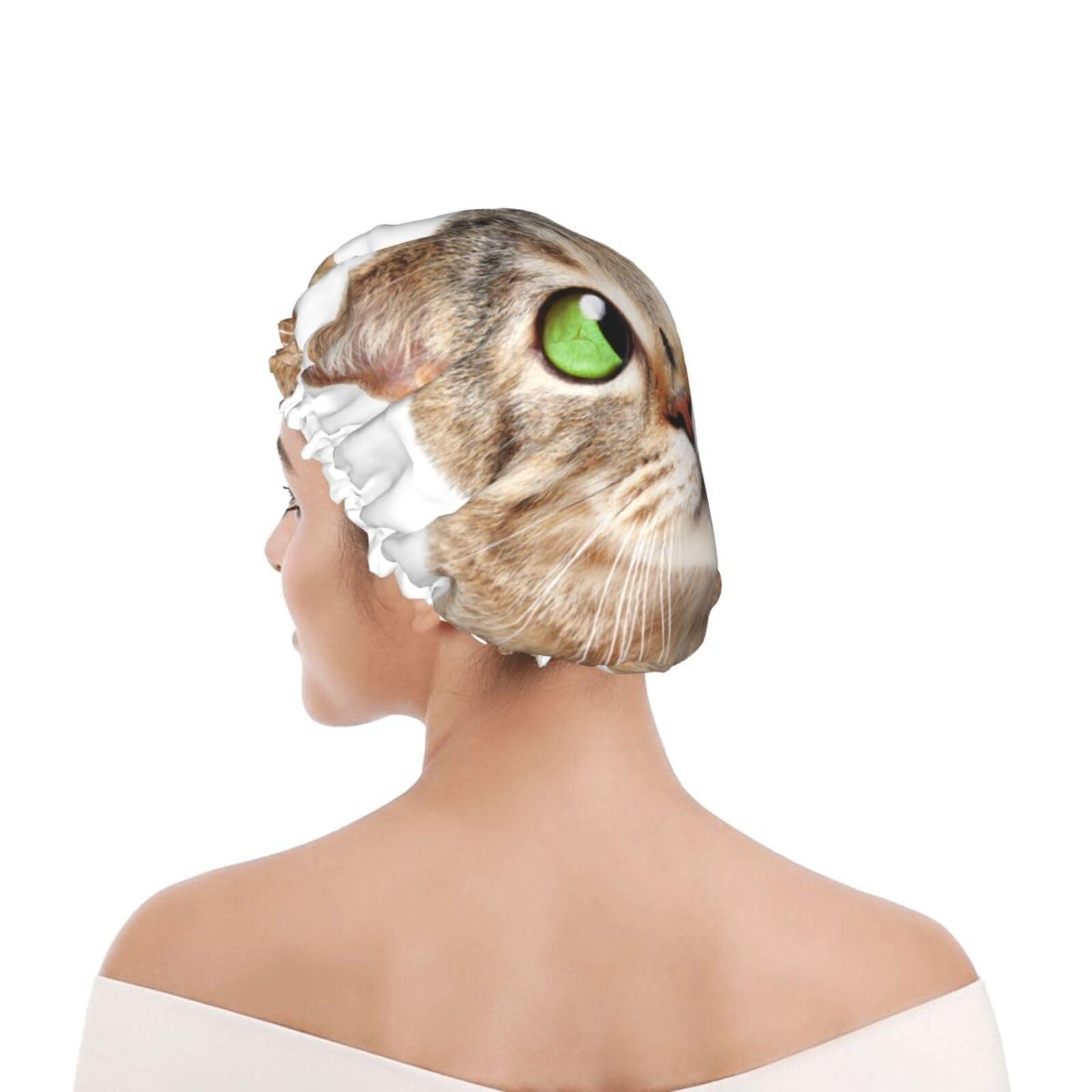 KArFri funny cat Large Shower Cap For Women Men Reusable Shower Caps Waterproof Shower Cap For Braids & Long Hair shower bonnet with PEVA lined&Elastic Band Fashion showercap