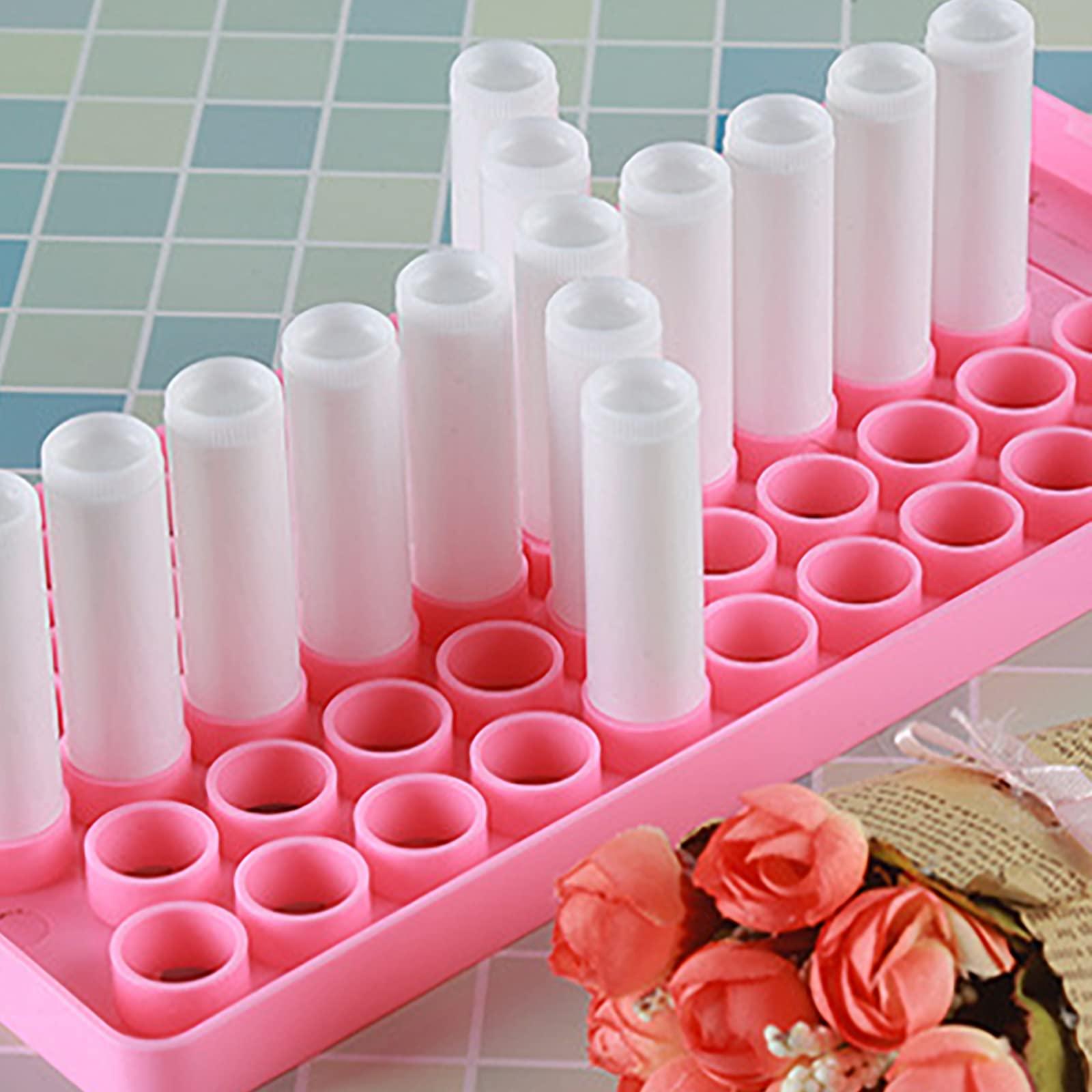 RONRONS RONRONS Pink Lip Balm Crafting Kit, Professional Lipsticks Filling Tray with 50 Small Holes and Spatula, Easy to Fill 50 Pieces Lipstick Tubes Containers for Business Gifts