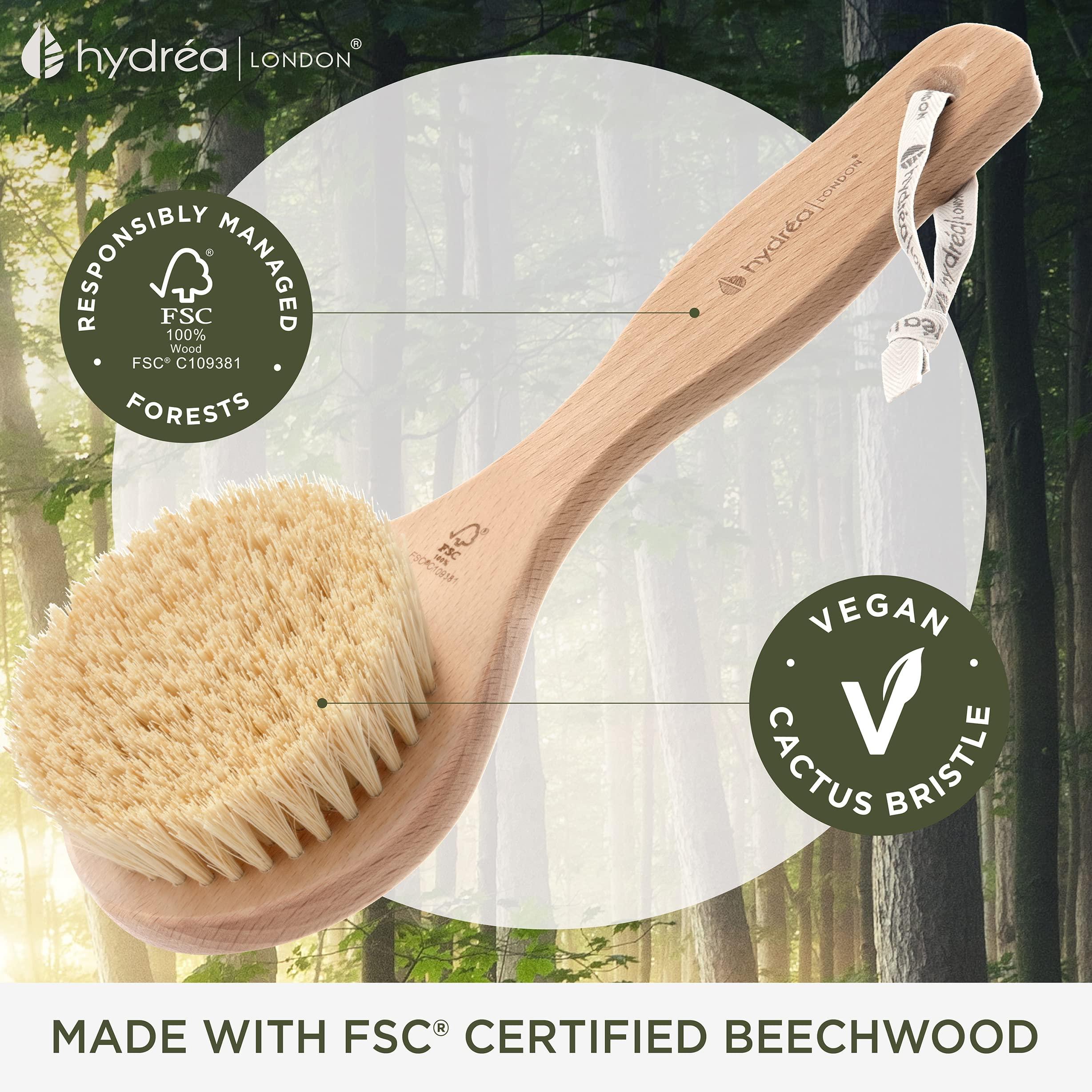 Hydrea London Hydrea London Dry Body Brush – Premium Exfoliating Dry Skin Brush Cactus Bristle, Vegan Dry Brush Cellulite Remover, Exfoliating Body Scrubber for Lymphatic Drainage, FSC® Certified Beechwood