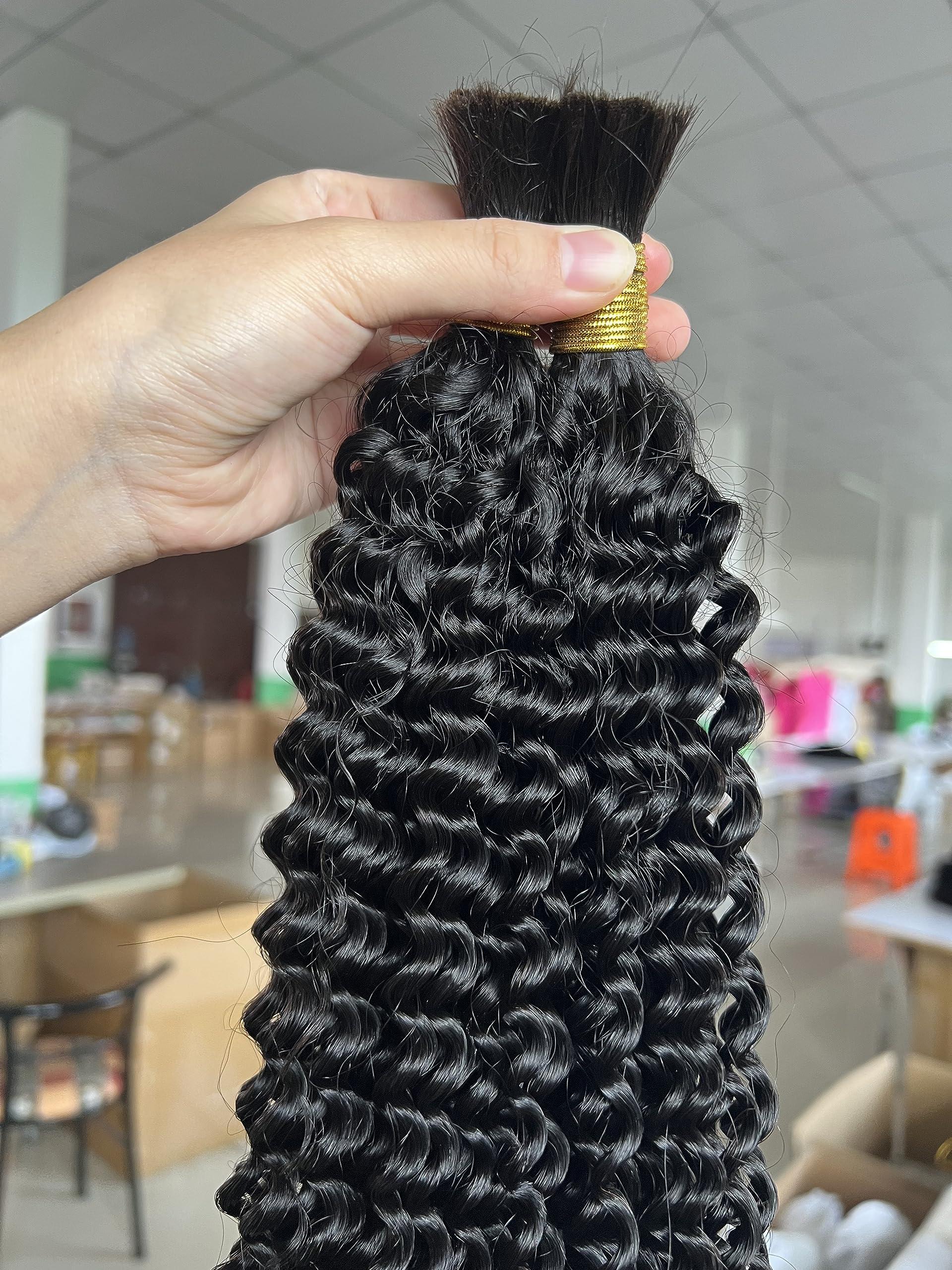 Limited Beauty Micro Bulk Human Hair for Braiding Deep Curly 14 Inch 200g (Pack of 2) Virgin Human Braiding Hair for Micro Braids Hair No Weft Human Hair Braids Extension Double Drown Full End Bulk Hair