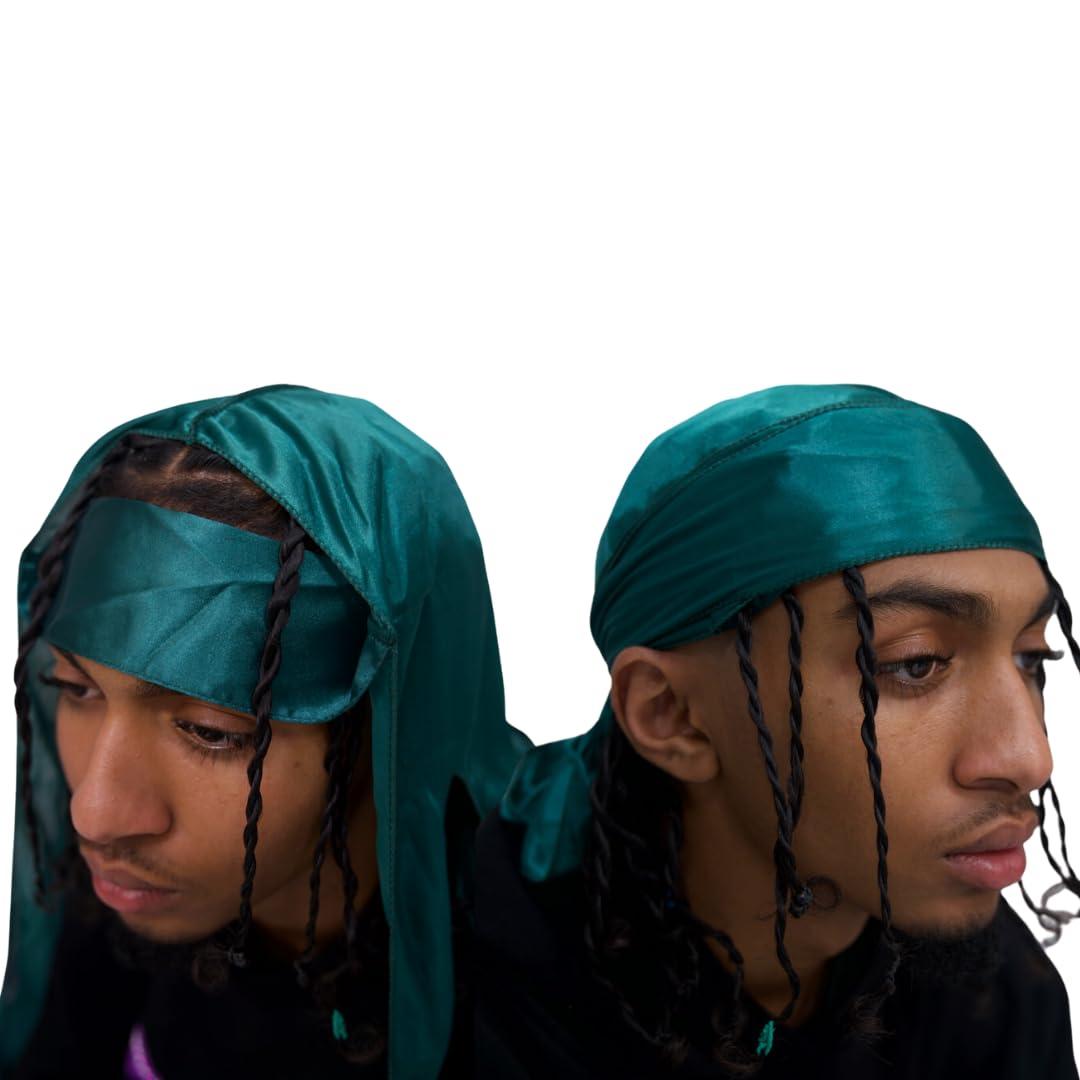 Blavic Blavic Durag For Braids, Locs, And Twist - Silk Durag for Men, Long Double Wide Straps, Outside Seam Triple Stitch Du Rag (Emerald)