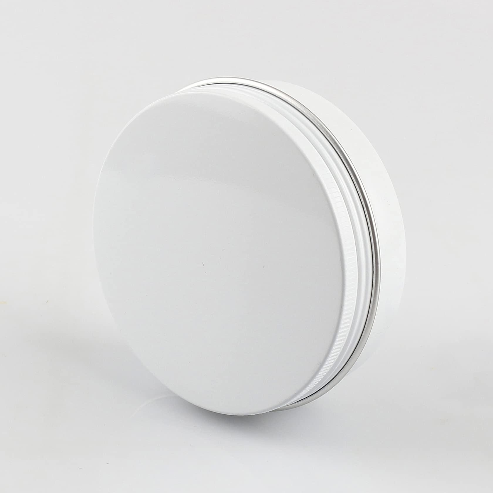 Dlibuy DLIBUY 50 Pcs 100ml 100g Empty Round White Aluminum Tin Jars with Screw Lids Cosmetics Lip Balm Containers Pots for DIY Candle Salve Powder Crafts Storage Cans 3x Alu Spoon, 50x Ø 7cm Labels