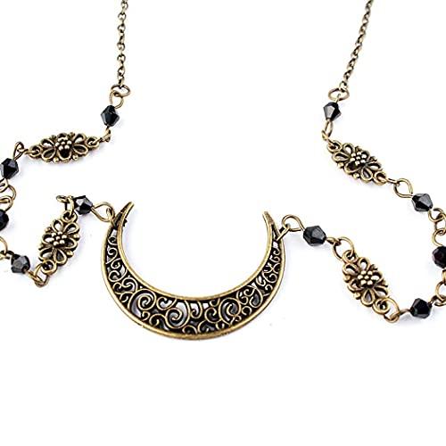 Bomine Bomine Boho Crescent Moon Head Chain Vintage Crystal Headpieces Hair Acessories for Women and Girls (Bronze Black Crystal)