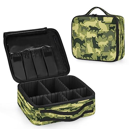 QsirBC QsirBC Makeup Train Case with Adjustable Dividers, Portable Make Up Bag for Women, Toiletry Bag for Men with Waterproof Brush Cover, Cat Camouflage Travel Makeup Organizer Makeup Box
