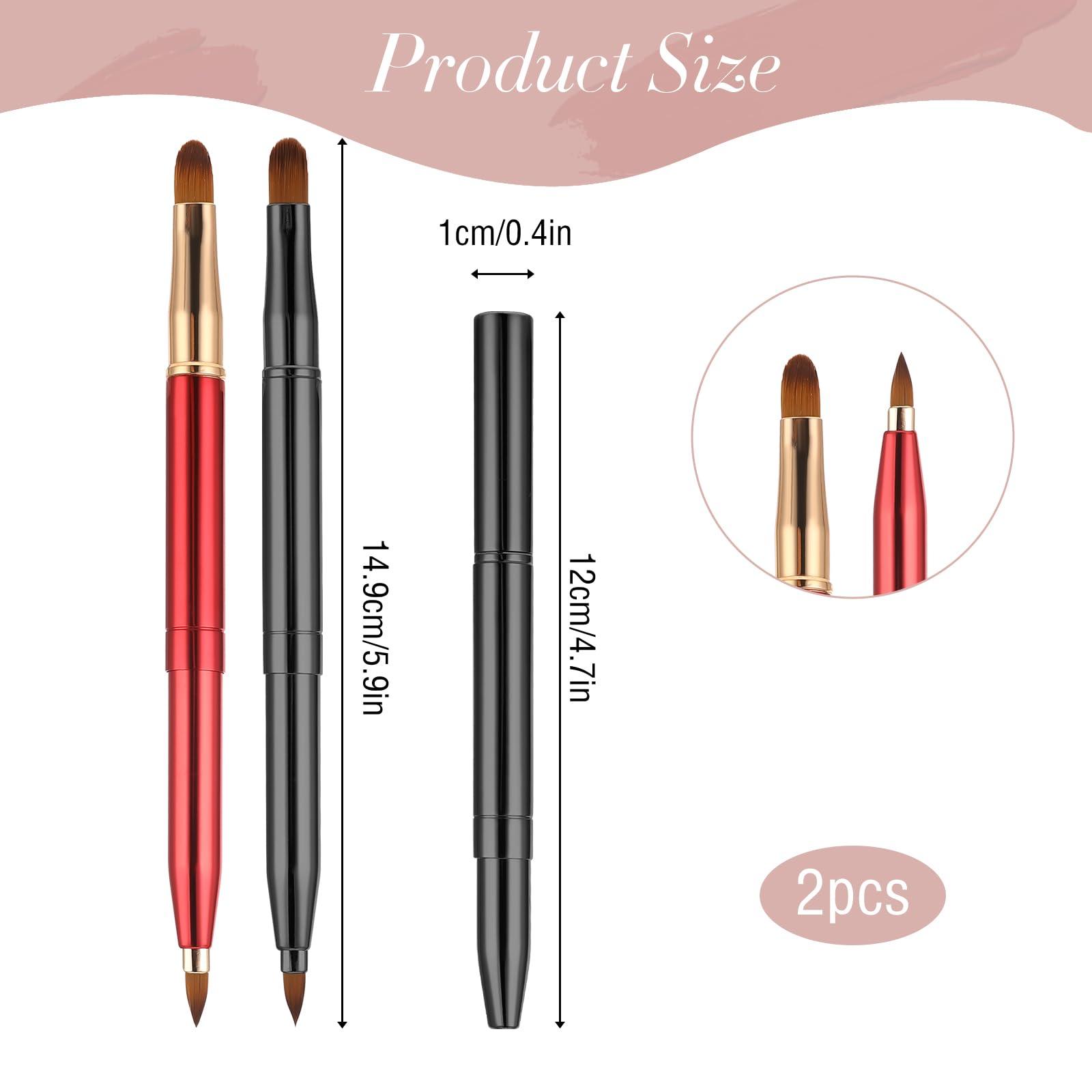 Sliverdew 2 Pack Retractable Lip Brush for Lipstick with Cap, Double-Ended Lip Makeup Brushes Retractable Lip Gloss Lipstick Brush Applicator Travel Black Red