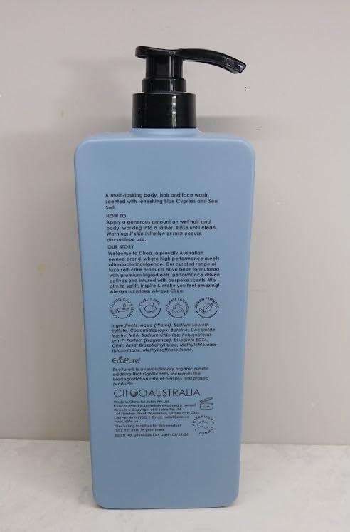 Ciroa Ciroa, 3 in 1 Wash, Blue Cypress & Sea Salt, Face-Body-Hair, 33.8 fl oz, 1,000ml Pack of One