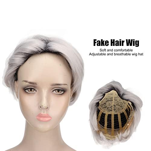 FILFEEL FILFEEL Silver Gray Men Wig, Fashion Short Curly Gray Gloomy Flaxen Men Wigs Looking Synthetic Hair Wig