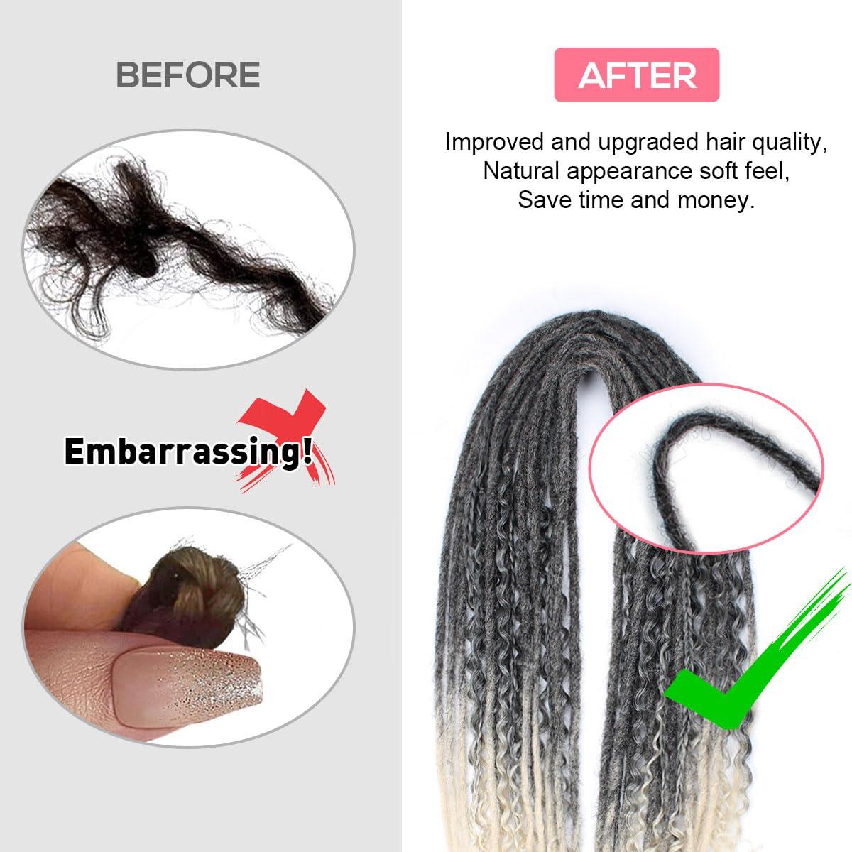 KRALER KRALER 24 Inch Mixed DE Dreadlock Extensions Sets, 3 in 1 20 Strands Synthetic Double Ended Dreads Extensions, Gray to Blonde Hippie Crochet Dreads Style for Girls