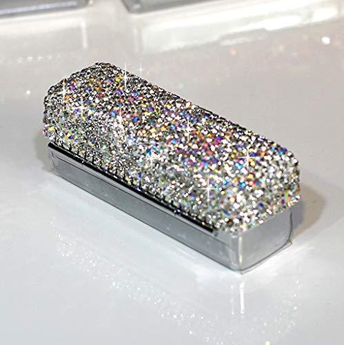 Bestbling Bestbling Lipstick Bling Rhinestone Crystal Lipstick Case Storage Organizer Box with Mirror for Women's Lipstick Holder-Cosmetic Storage Kit (Silver)
