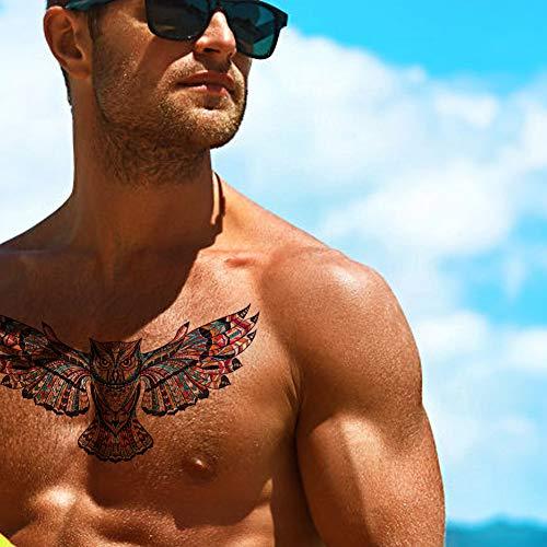 Fanoshon Fanoshon Large Owl Temporary Tattoos for Adult Men Teens, 4 Sheets Cool Chest and Back Fake Halloween Body Makeup Design Stickers Body Art Tattoos