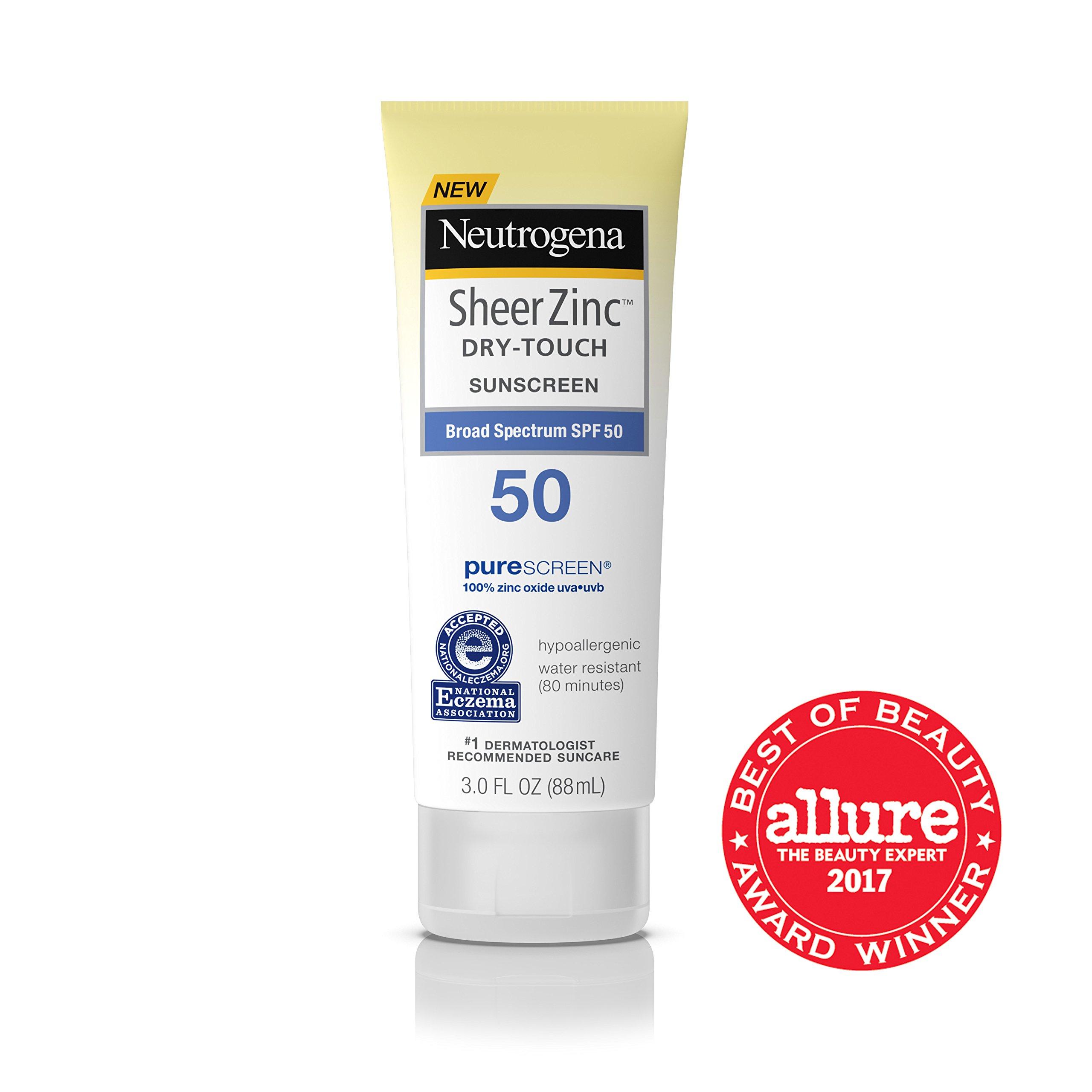 Neutrogena Neutrogena Sheer Zinc Oxide Dry-Touch Sunscreen Lotion with Broad Spectrum SPF 50, Water-Resistant, Hypoallergenic & Non-Greasy Mineral Sunscreen, 3 fl. oz