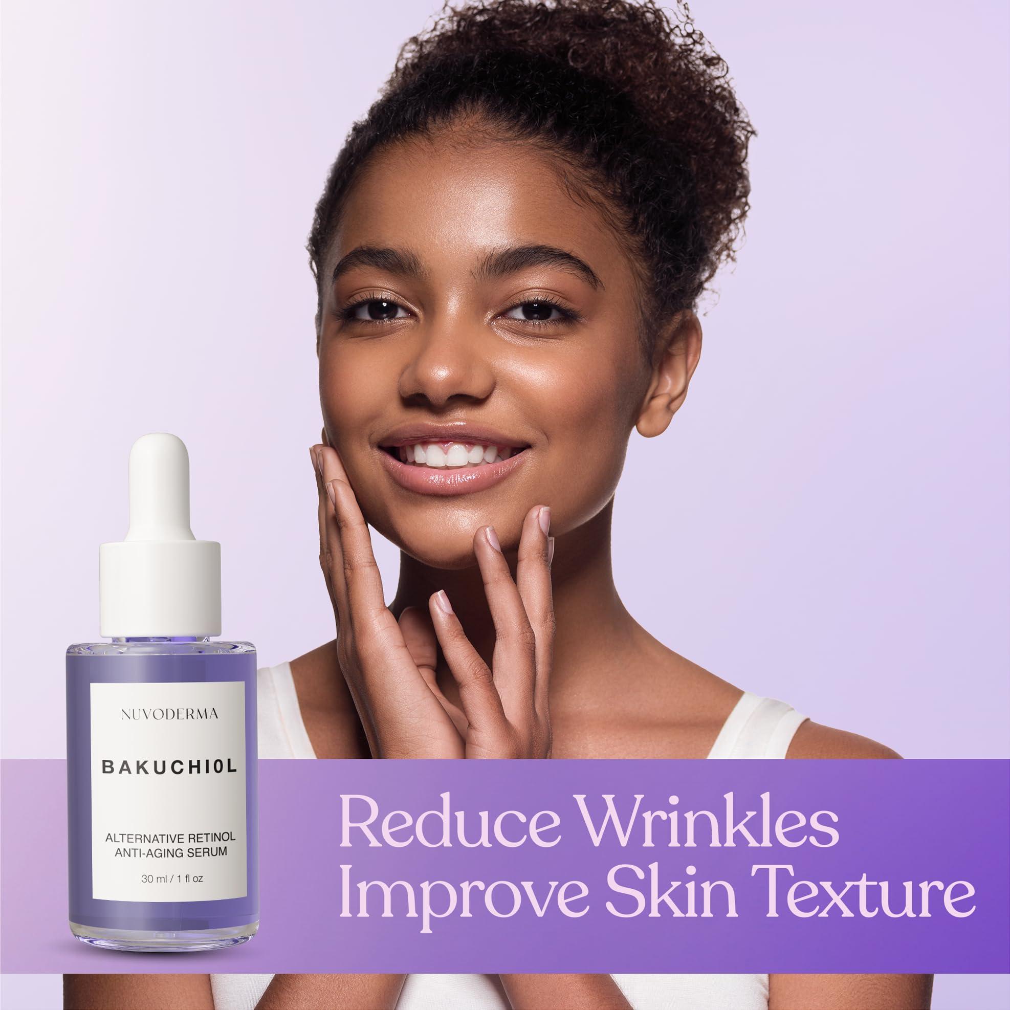 NUVODERMA Bakuchiol Face Serum Bakuchiol Retinol Alternative Organic Bakuchiol Serum with Collagen and Peptides Natural Anti-Aging Serum for Fine Lines, Wrinkles, Dark Circles