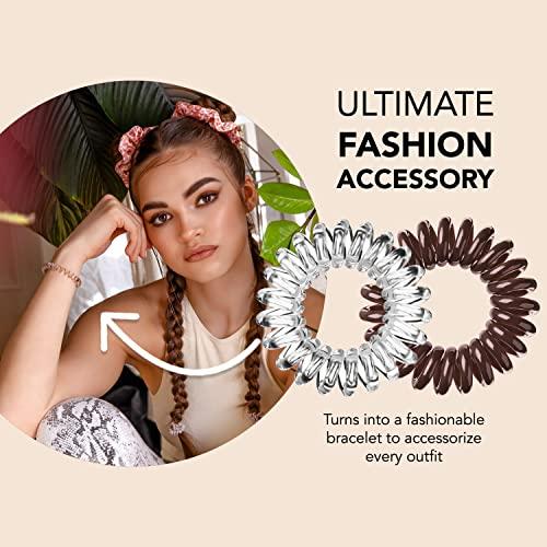 invisibobble invisibobble Original Traceless Spiral Hair Ties - Pack of 8, Crystal Clear and Pretzel Brown - Strong Elastic Grip Coil Accessories for Women - Non Soaking - Gentle for Girls Teens and Thick Hair