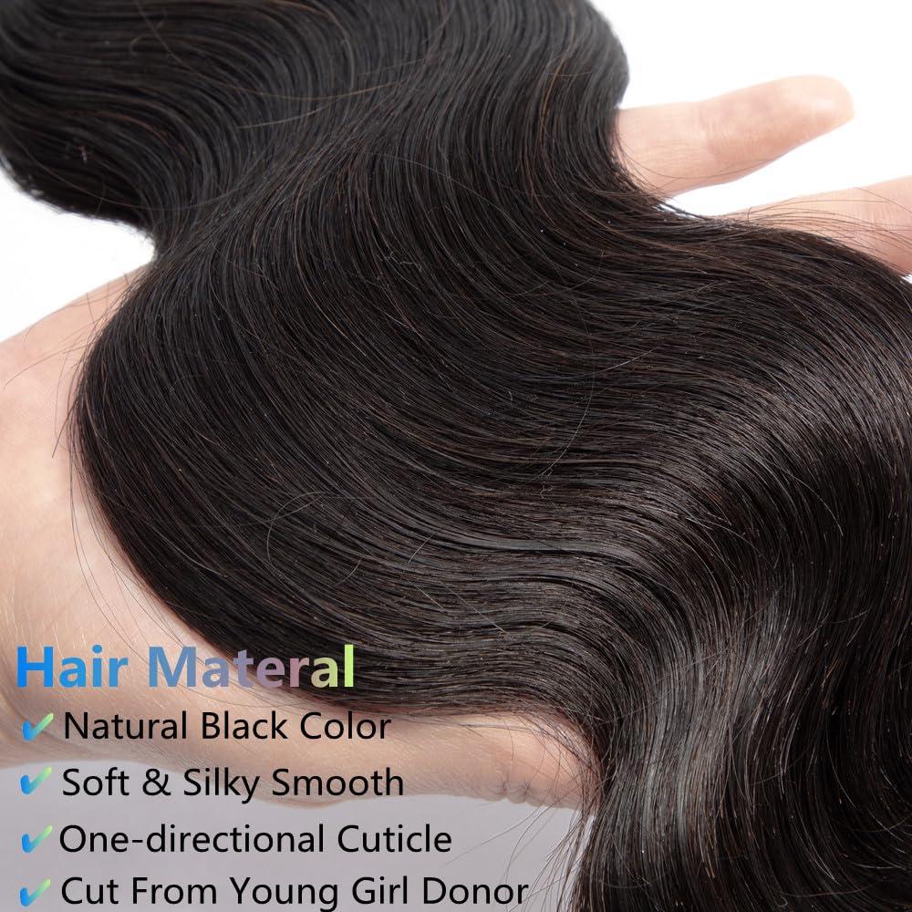 Superfect Superfect Human Hair Bundles 12 14 16 Inch Body Wave Bundles Human Hair 12A 100% Unprocessed Brazilian Virgin Hair Weave 3 Bundles Deals Human Hair Natural Black (12 14 16, Body 3Bundles)