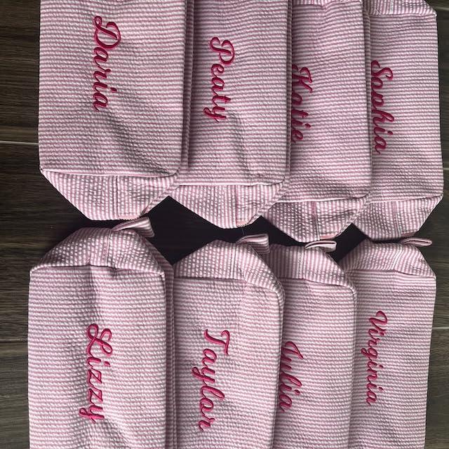 Hainadian Personalized Seersucker Cosmetic Bag, Monogrammed Toiletry Bag, Embroidered Make Up Bag,Bridal Gift, Bridesmaid Proposal Gift, Bridesmaid Makeup Bag, Cosmetic Pouch (Green)