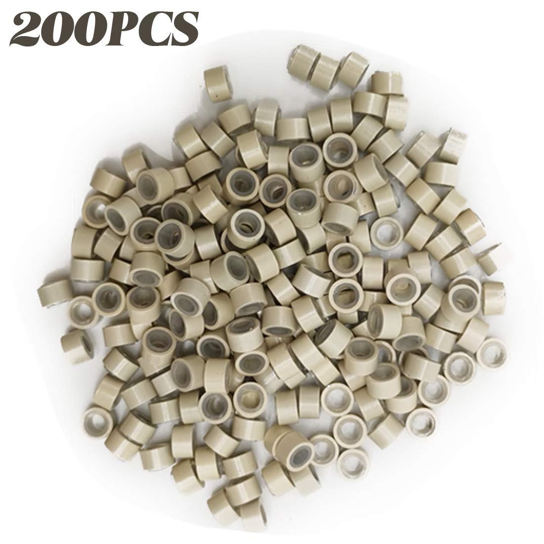 TIHOOD TIHOOD Hair Extension Kit Pliers Pulling Hook Bead Device Tool Kits and 200PCS Beige Silicone Lined Micro Rings(Beige)
