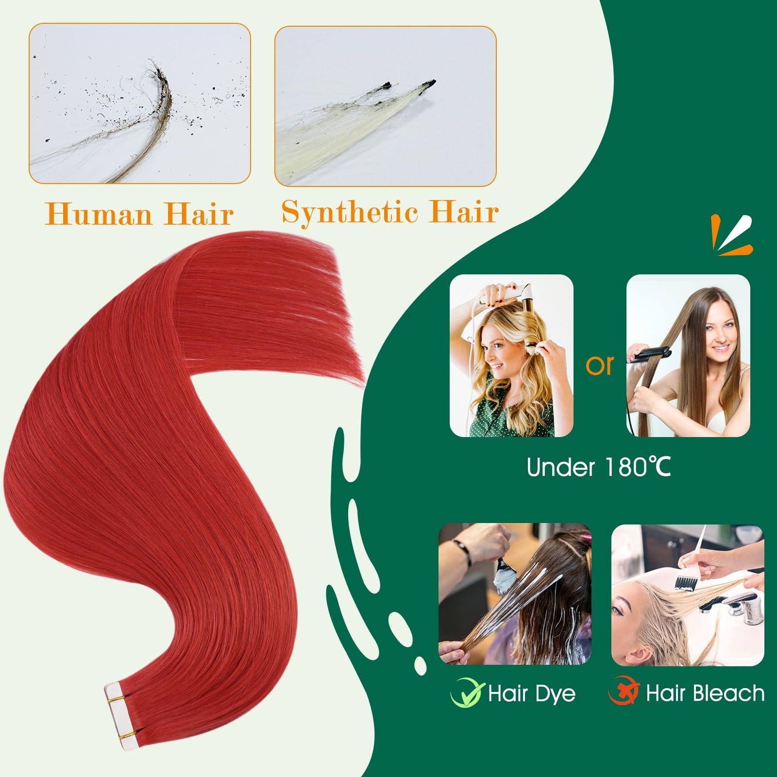 Easyouth Easyouth Tape in Hair Extensions Human Hair Red Tape in Extensions Remy Human Hair Red Hair Extensions Tape in for Fashion Women 14Inch 40g 20pcs