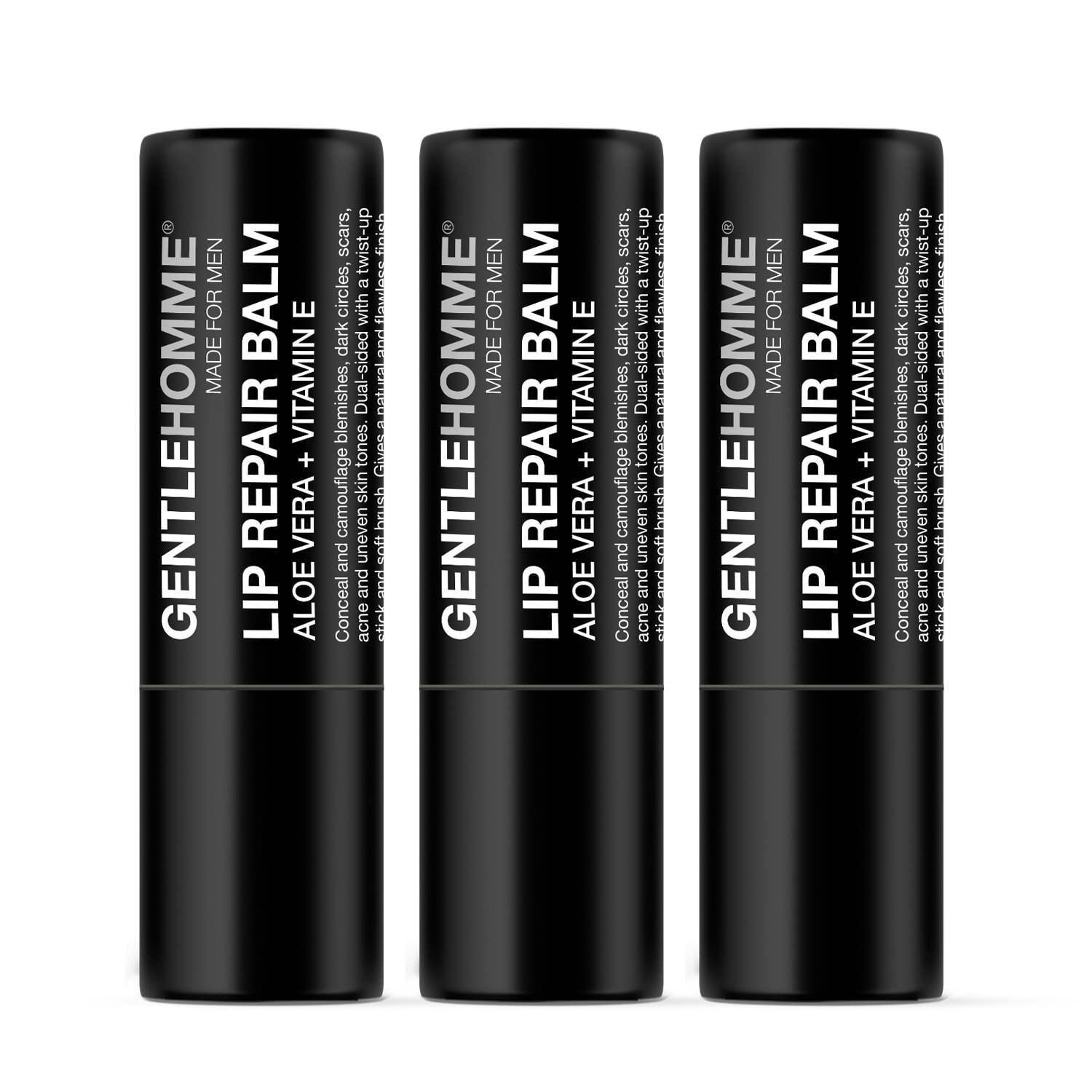 Gentlehomme Gentlehomme - Lip Repair Balm - Mens Lip Balm with SPF 15 - With Aloe Vera & Vitamin E - Repair & Hydrate Dry, Cracked, Chapped Lips - Long-Lasting Moisture - Clear Balm - Lip Care - Vegan - 3 Pack