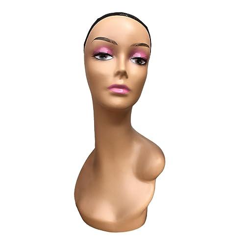 Generic Female Wig Head Mannequin Wig Display Model Long Neck with Makeup Smooth 19inch Manikin for Wigs Making Styling Hairpieces, Style B