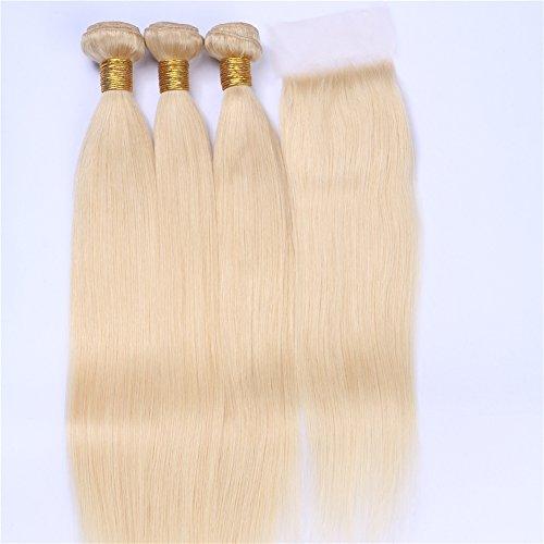 Cloud Hair Cloud Hair Top Lace Closure With Blonde 613 Hair Wefts 4Pcs Lot Brazilian Silky Straight Virgin Hair 3Pcs With Lace Closure 4x4 (10 10 10+8 inch closure)