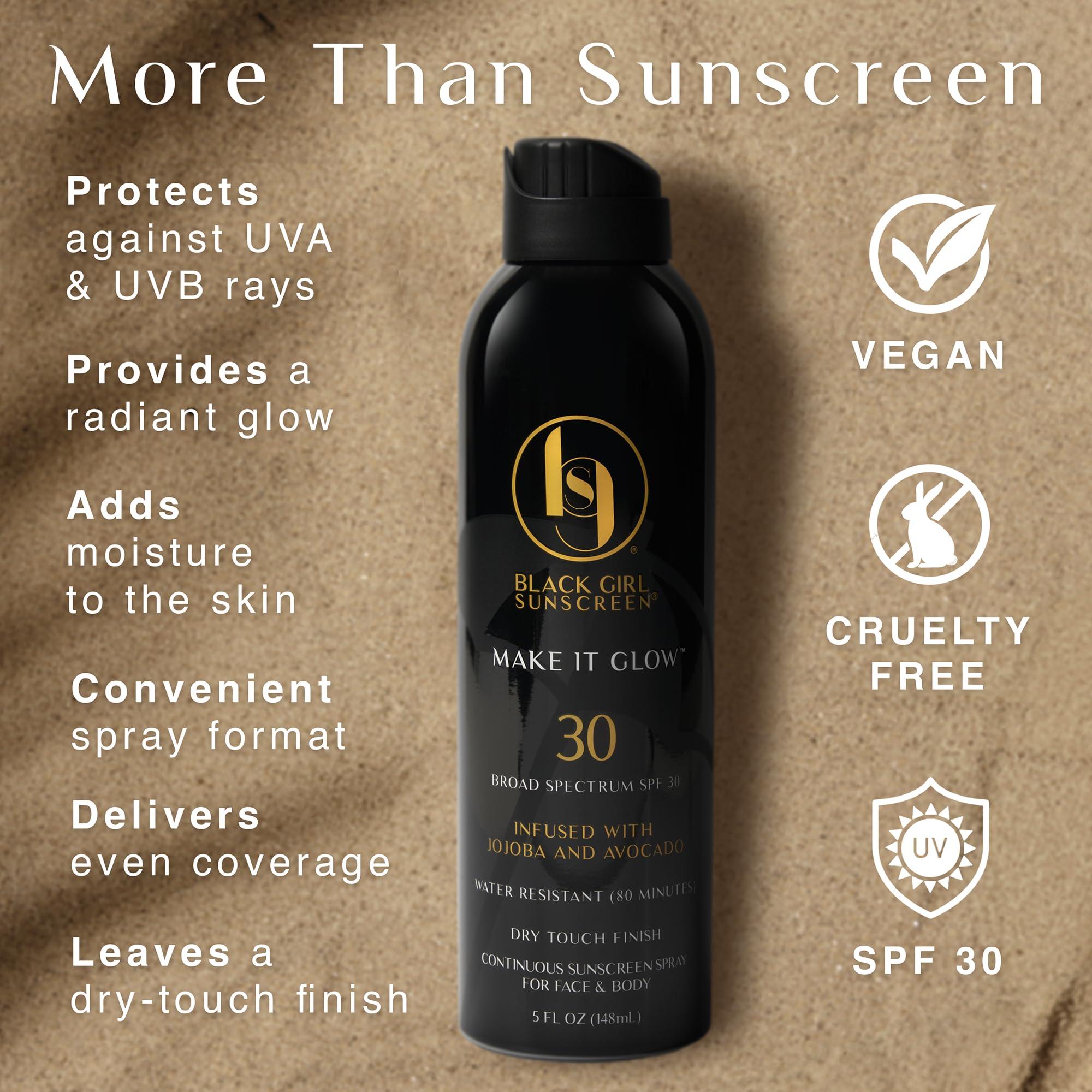BLACK GIRL SUNSCREEN Black Girl Sunscreen - Make it Glow Face & Body Moisturizing Sunscreen Spray SPF 30, No White-Residue for Melanin Rich Skin (SPF-30-5oz-Spray)