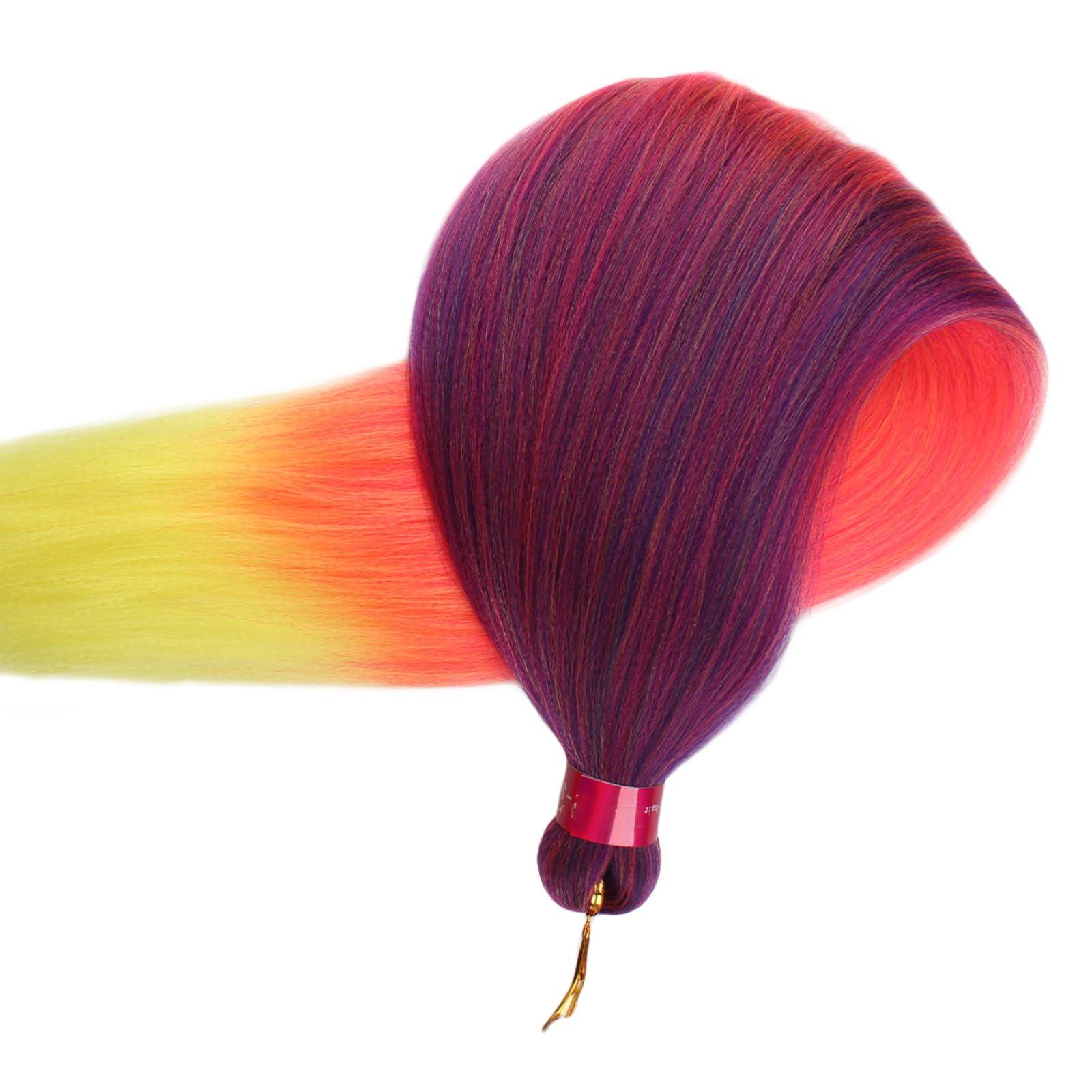 PreAfriBr Ombre Pink-Yellow Braiding Hair Pre Stretched 2 Packs Box Braids Hair Extensions 26 Inches Synthetic Pre Stretched Braiding Hair